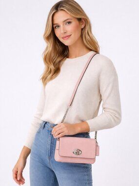 Coach Crosstown Turnlock Crossbody Bag Blush Pebbled Leather Chain Strap NWOT